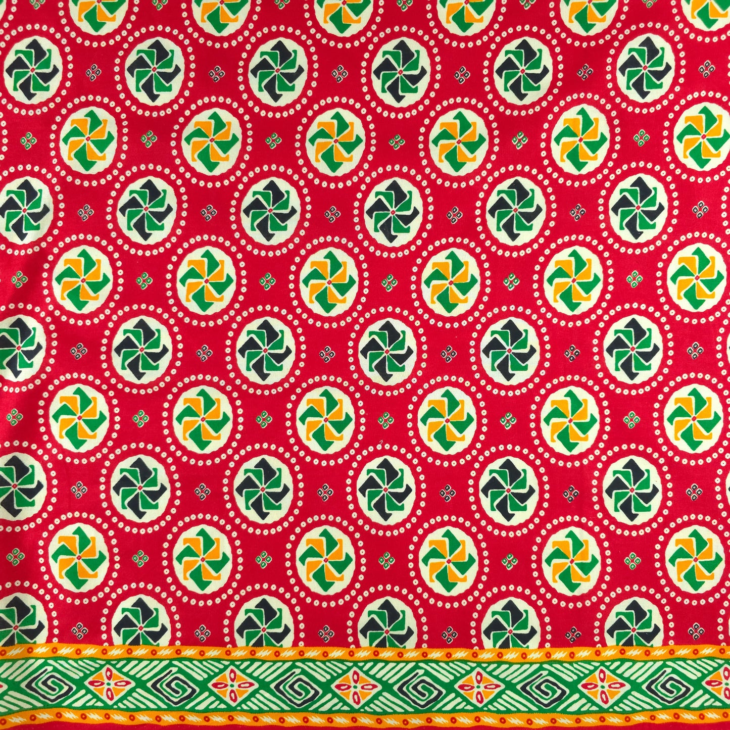Jaipuri Pinwheel Buta Printed Poplin Fabric with Border