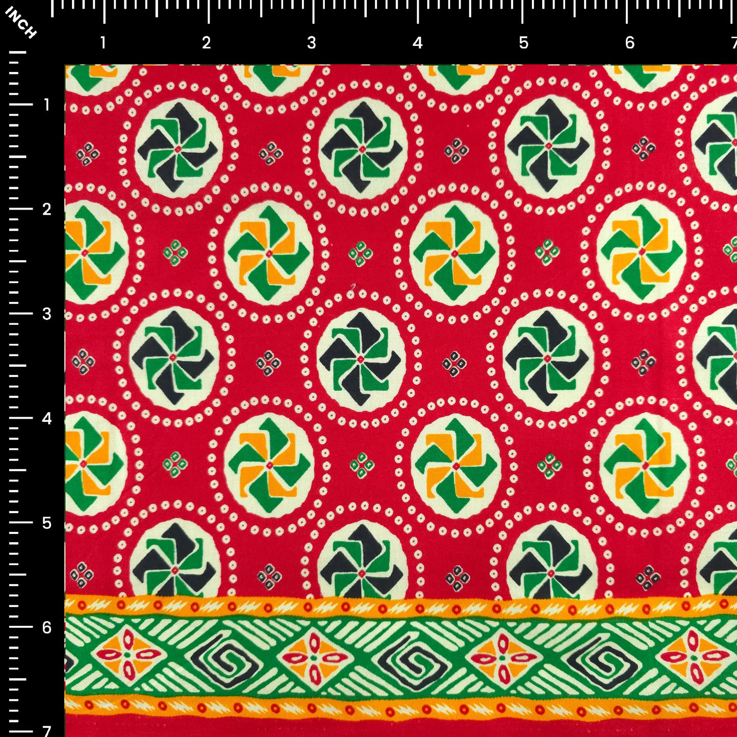 Jaipuri Pinwheel Buta Printed Poplin Fabric with Border