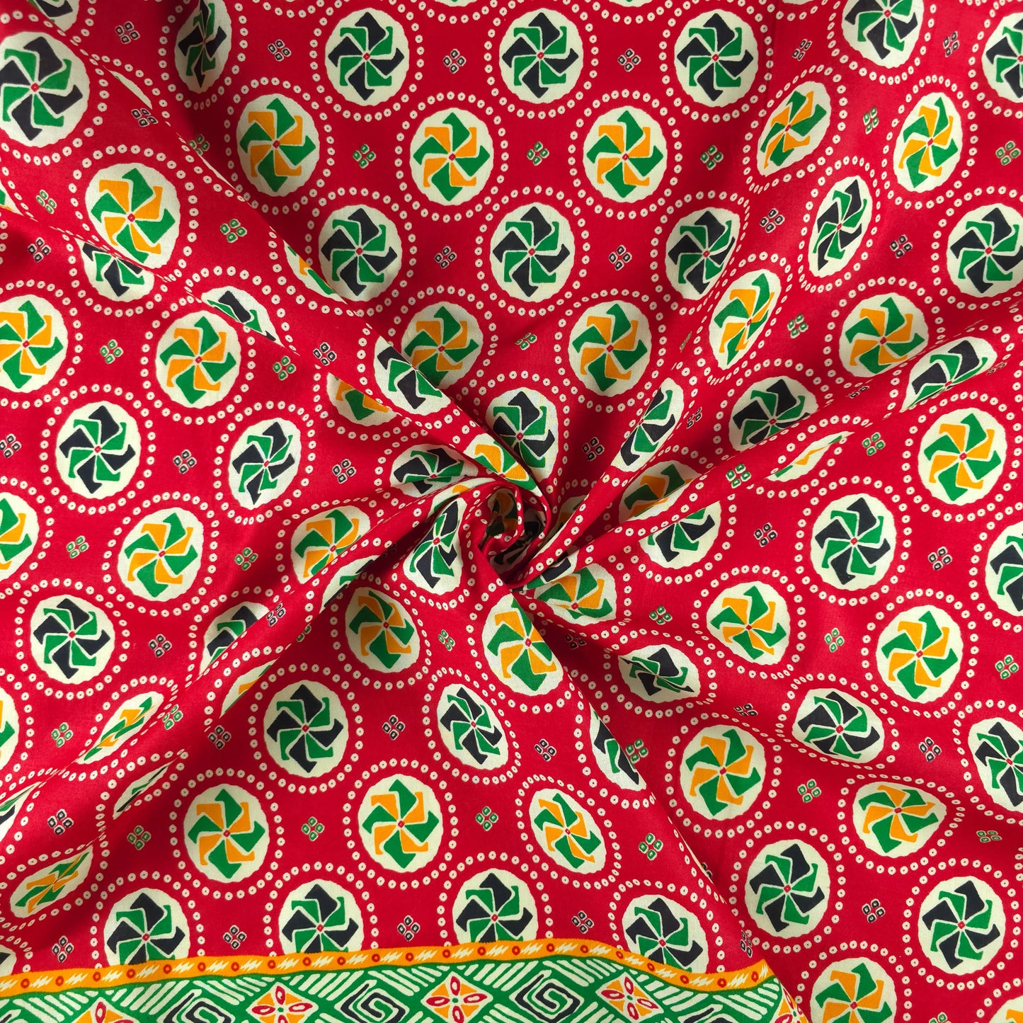 Jaipuri Pinwheel Buta Printed Poplin Fabric with Border