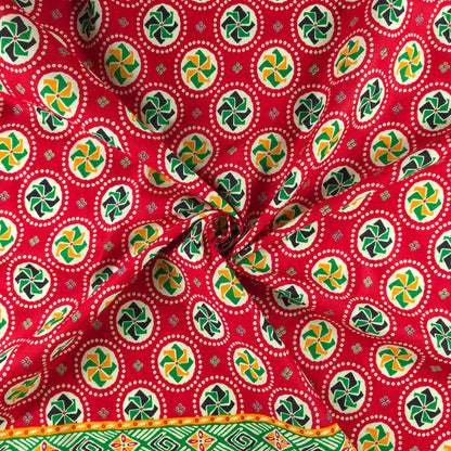Jaipuri Pinwheel Buta Printed Poplin Fabric with Border