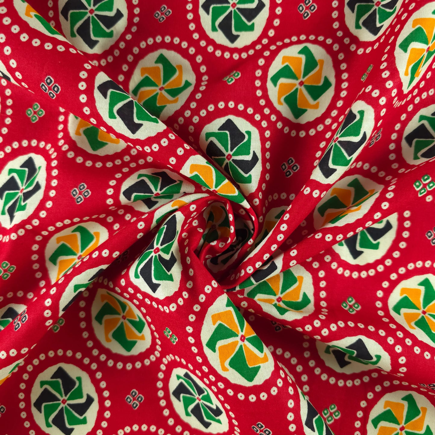 Jaipuri Pinwheel Buta Printed Poplin Fabric with Border