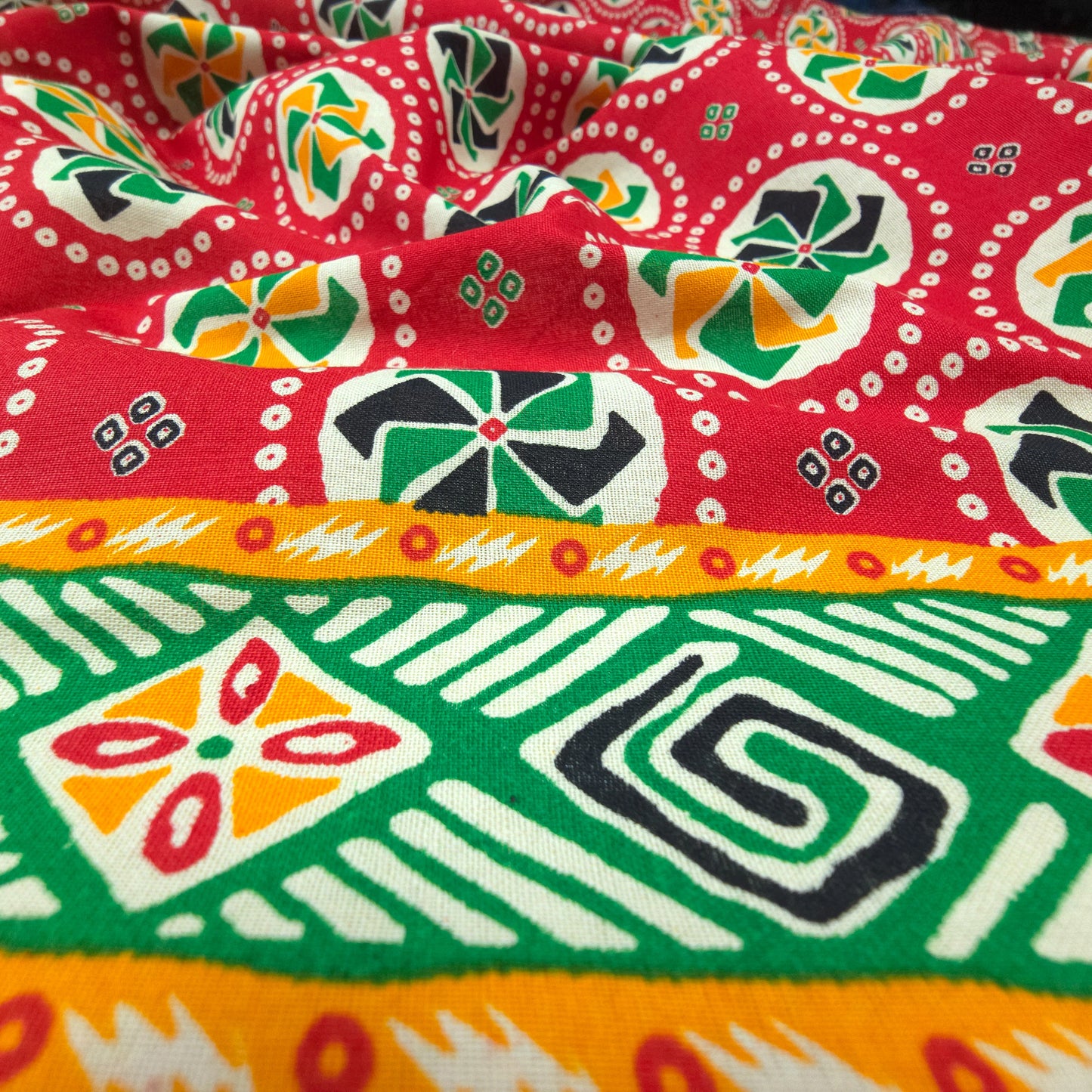 Jaipuri Pinwheel Buta Printed Poplin Fabric with Border