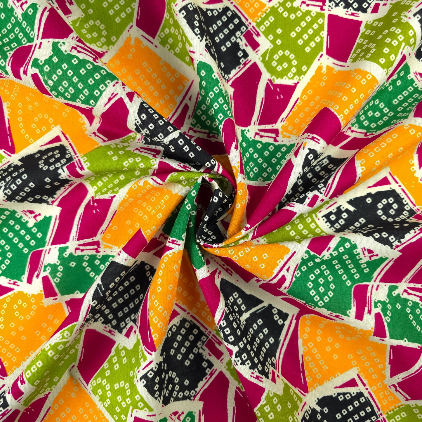 Jaipuri Patchwork Geometric Printed Poplin Fabric with Border