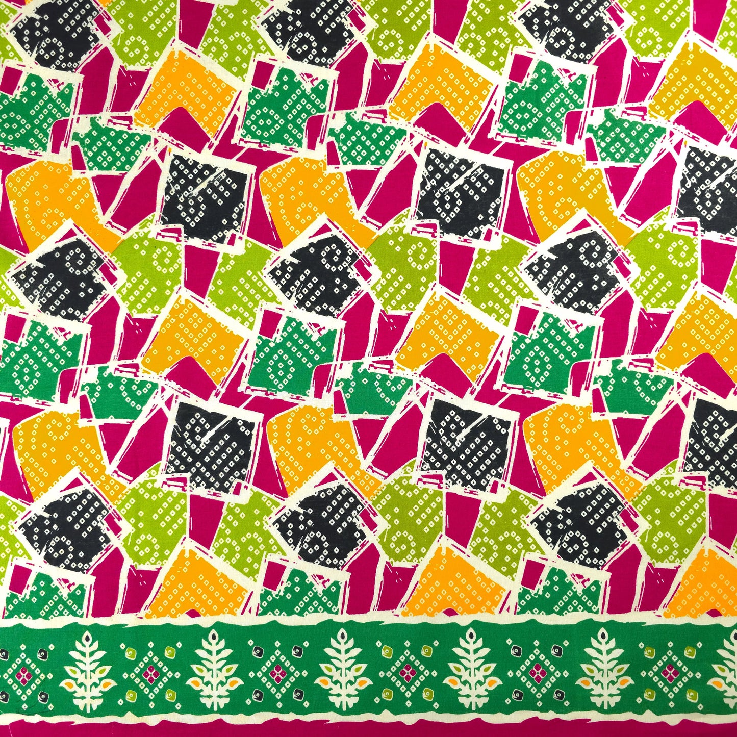 Jaipuri Patchwork Geometric Printed Poplin Fabric with Border