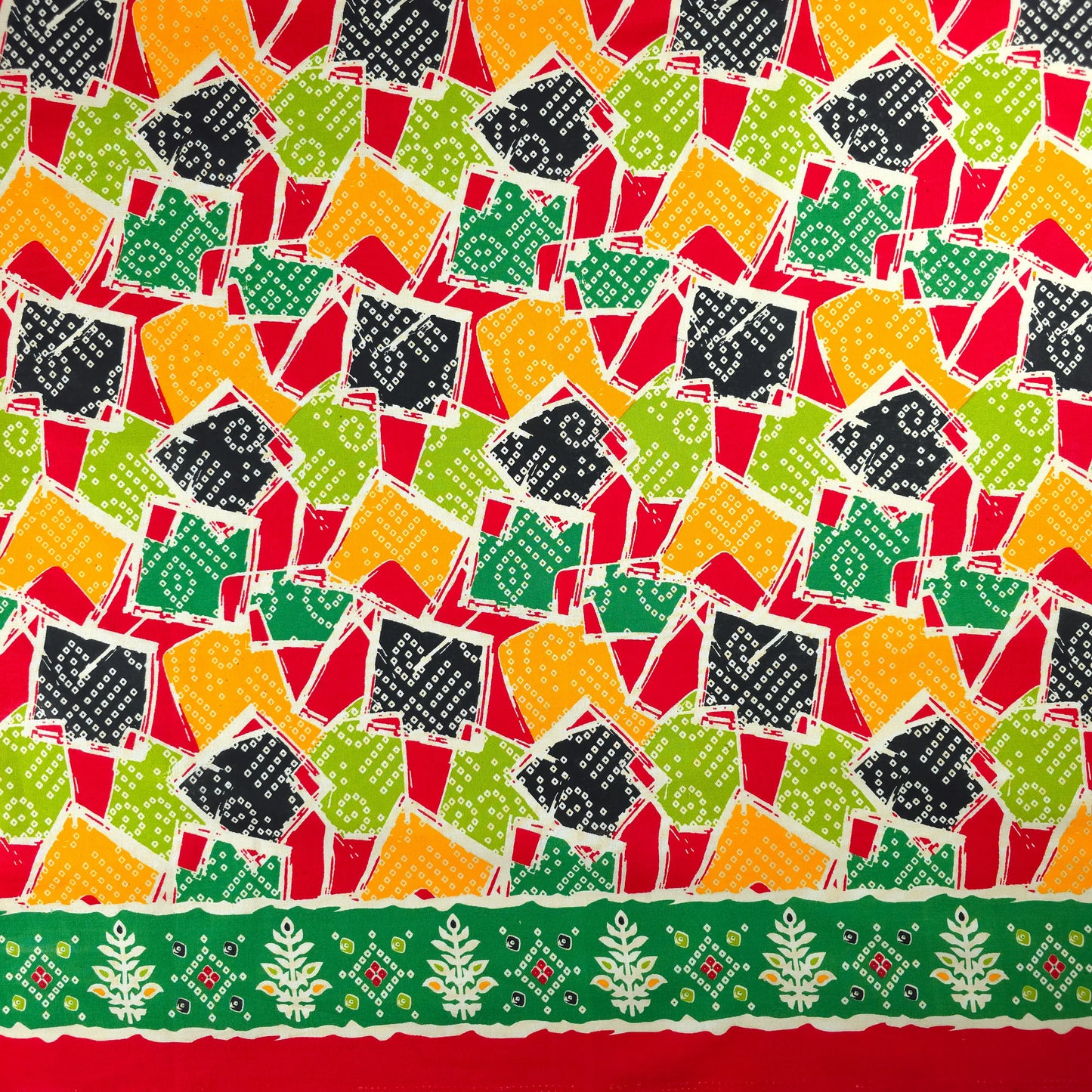 Jaipuri Patchwork Geometric Printed Poplin Fabric with Border