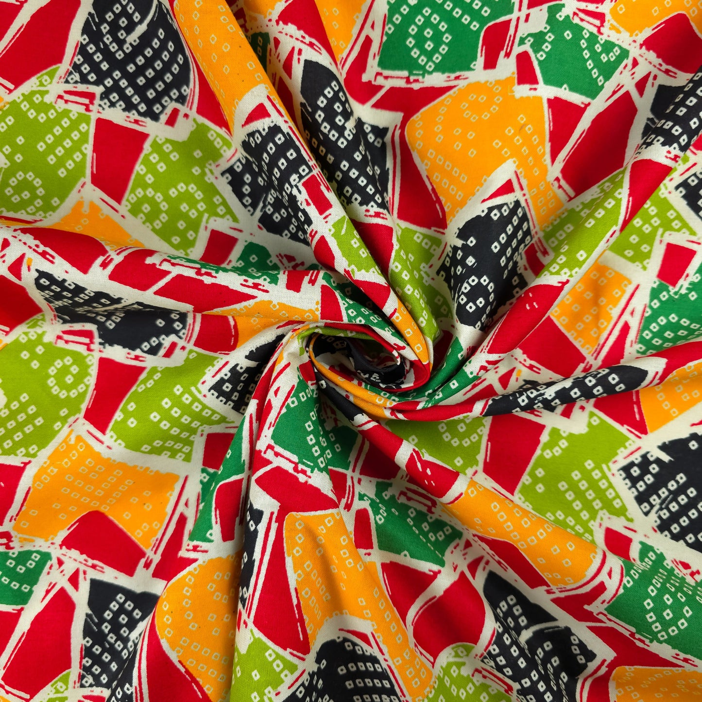 Jaipuri Patchwork Geometric Printed Poplin Fabric with Border