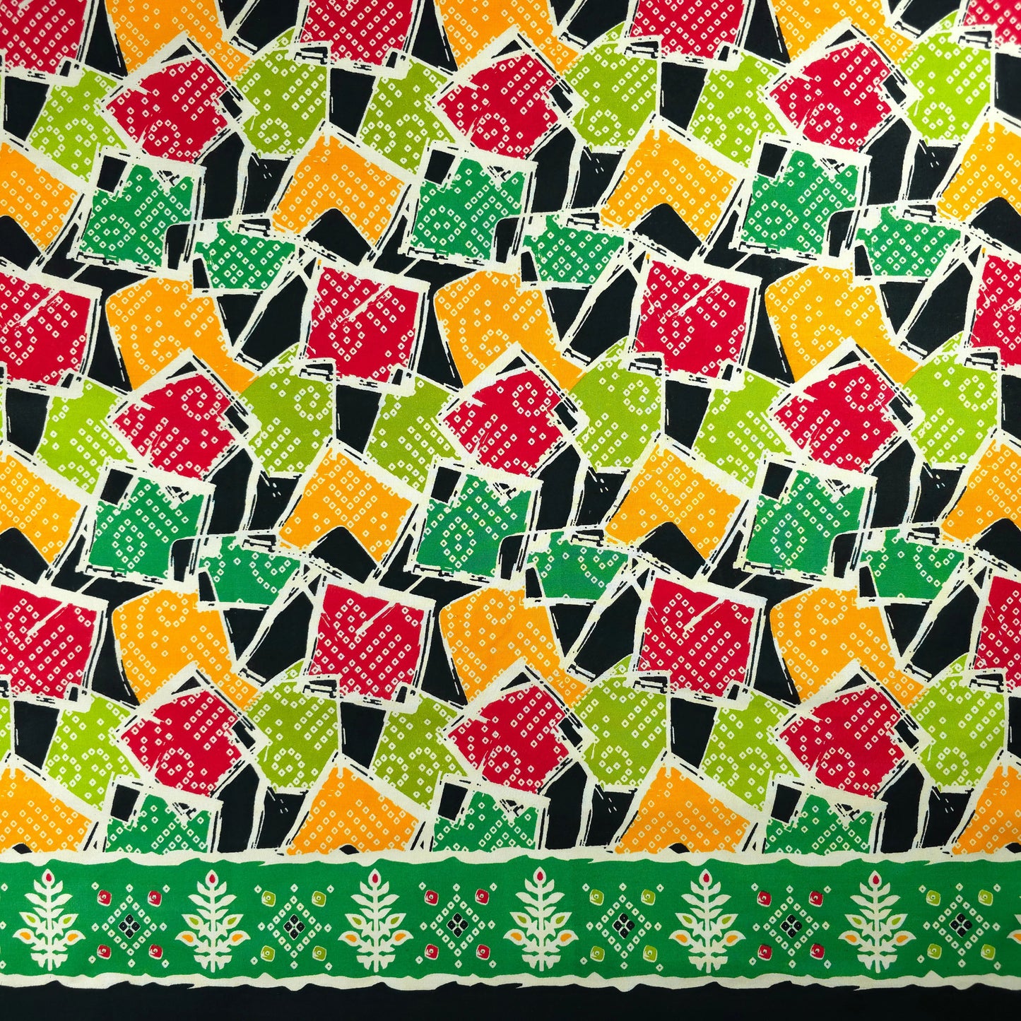 Jaipuri Patchwork Geometric Printed Poplin Fabric with Border