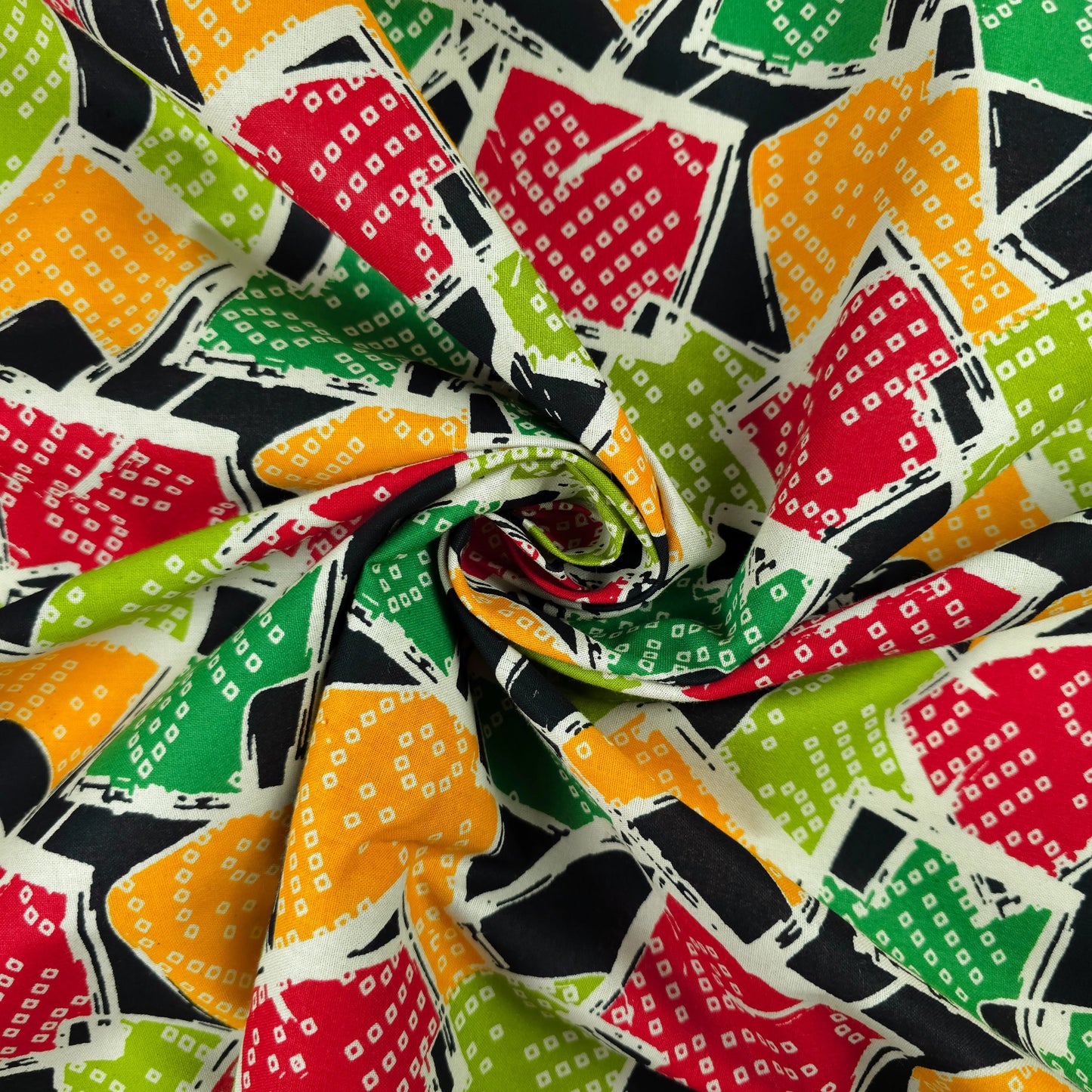 Jaipuri Patchwork Geometric Printed Poplin Fabric with Border