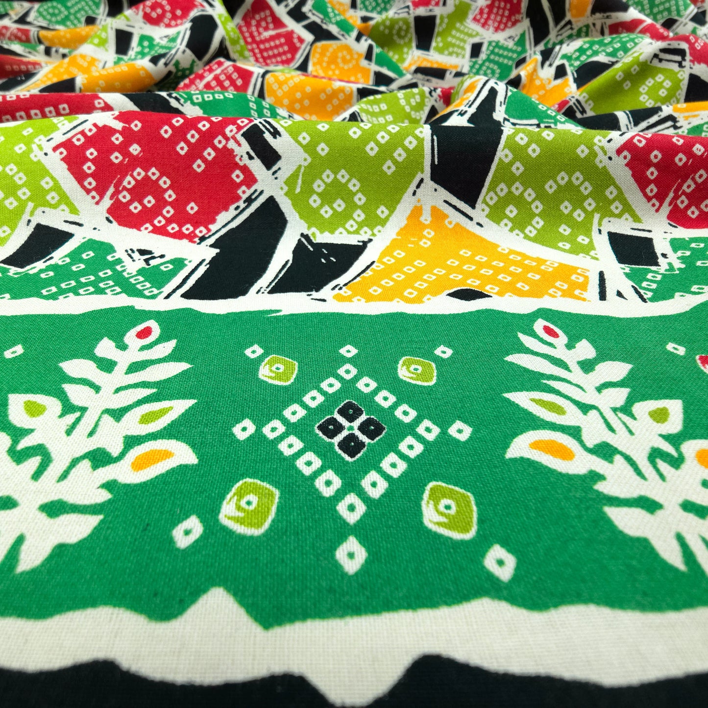 Jaipuri Patchwork Geometric Printed Poplin Fabric with Border