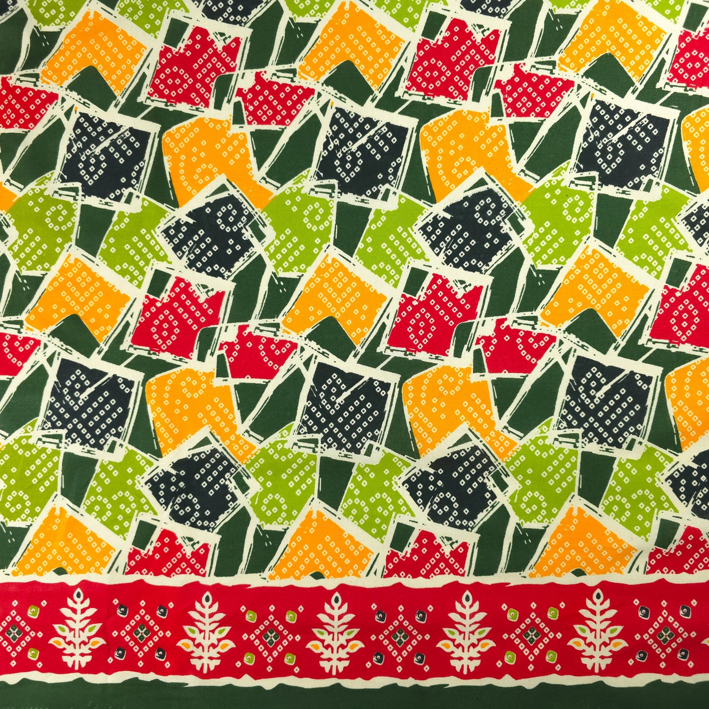 Jaipuri Patchwork Geometric Printed Poplin Fabric with Border