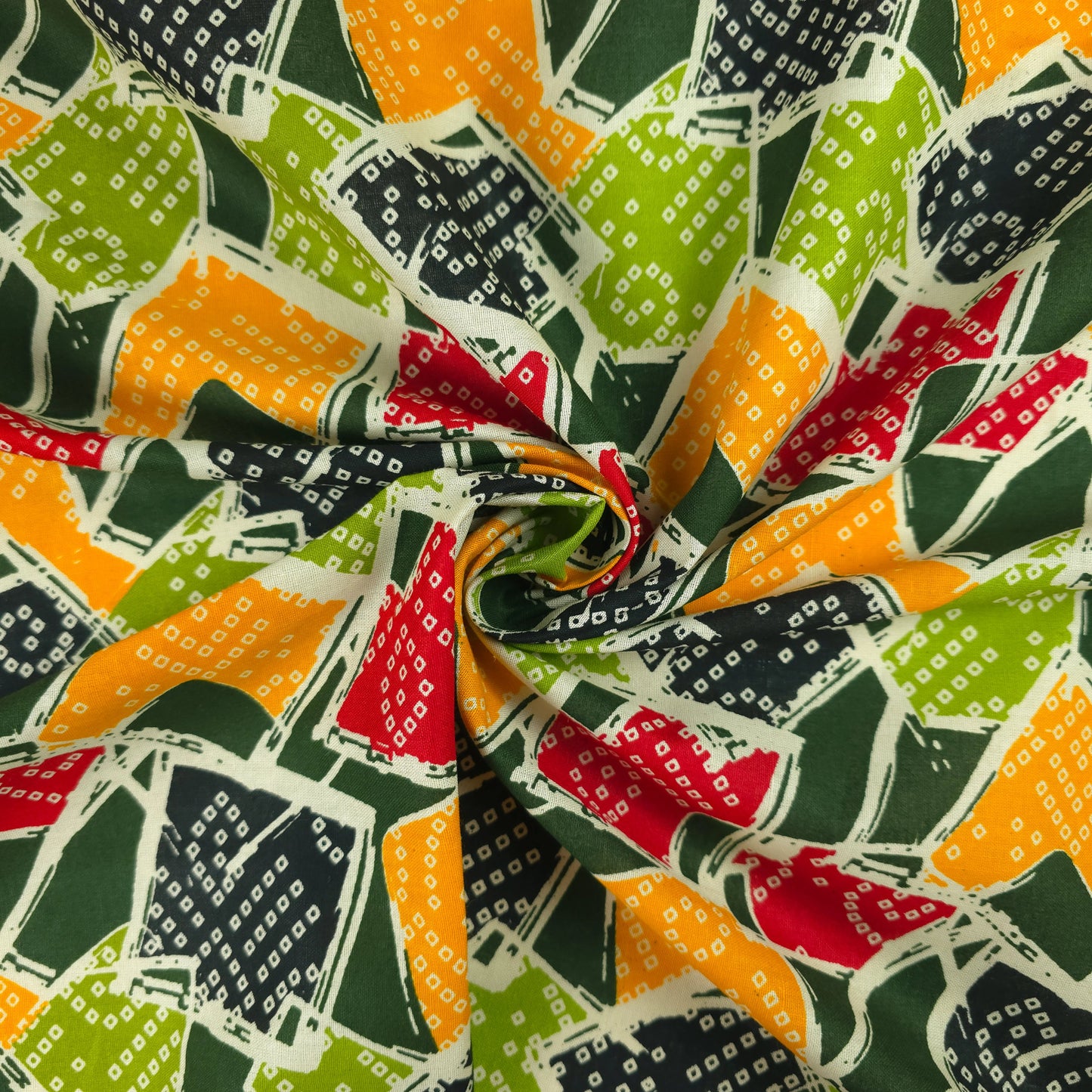 Jaipuri Patchwork Geometric Printed Poplin Fabric with Border