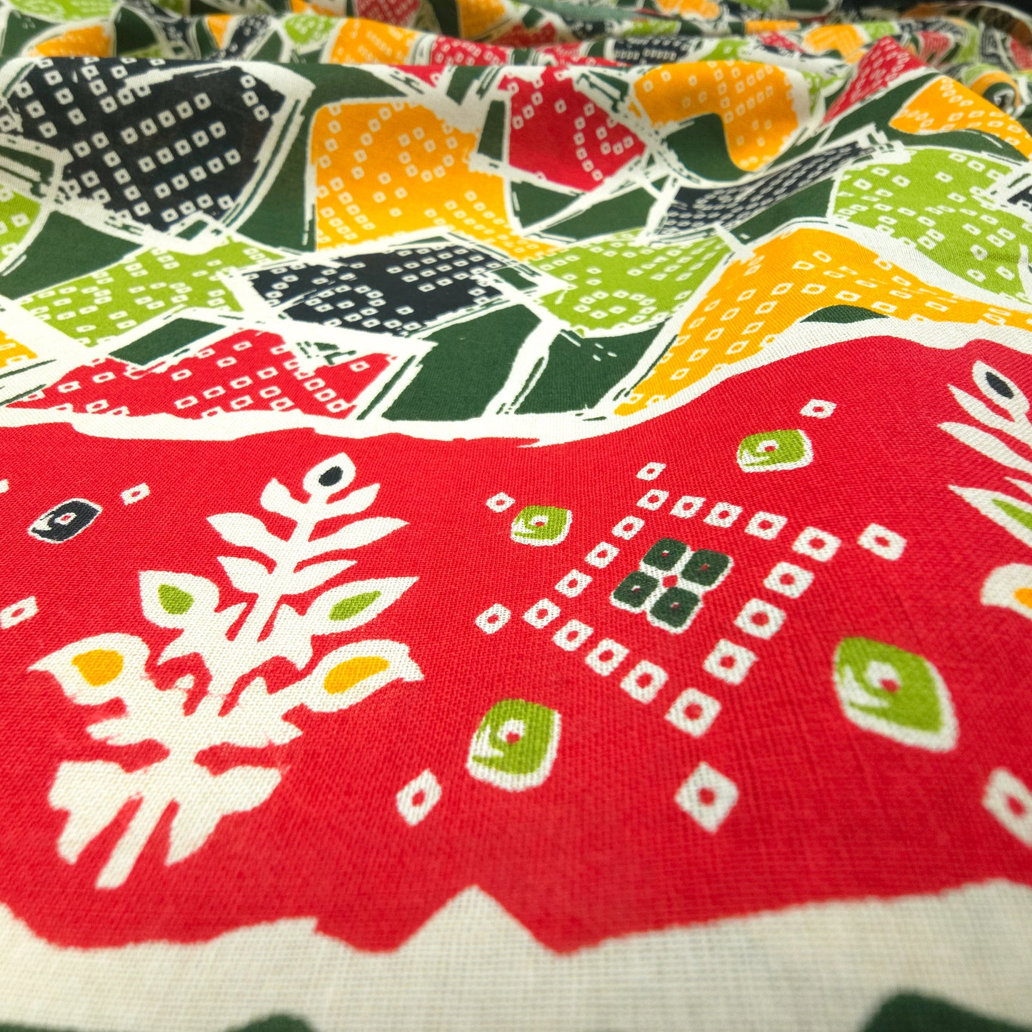 Jaipuri Patchwork Geometric Printed Poplin Fabric with Border