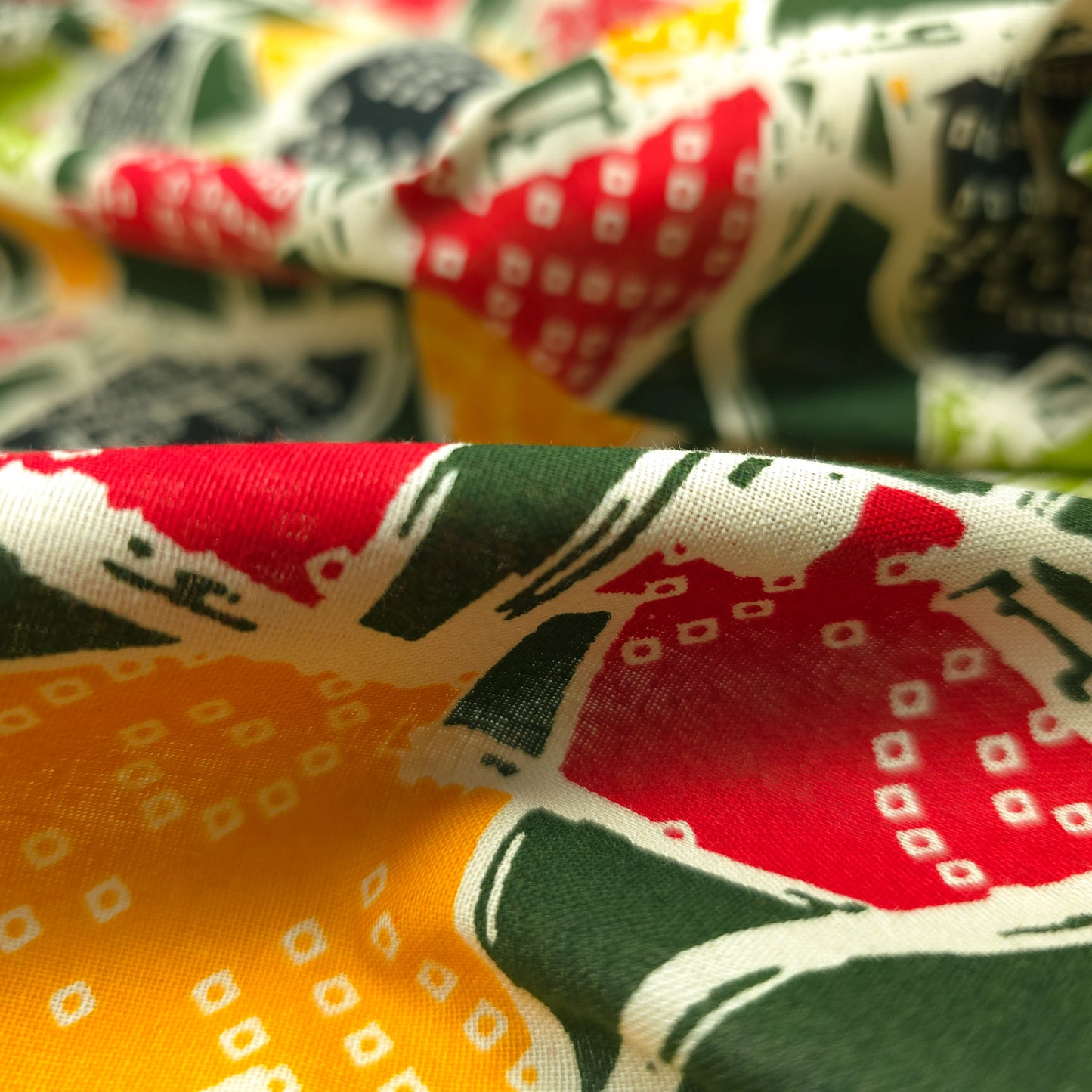 Jaipuri Patchwork Geometric Printed Poplin Fabric with Border