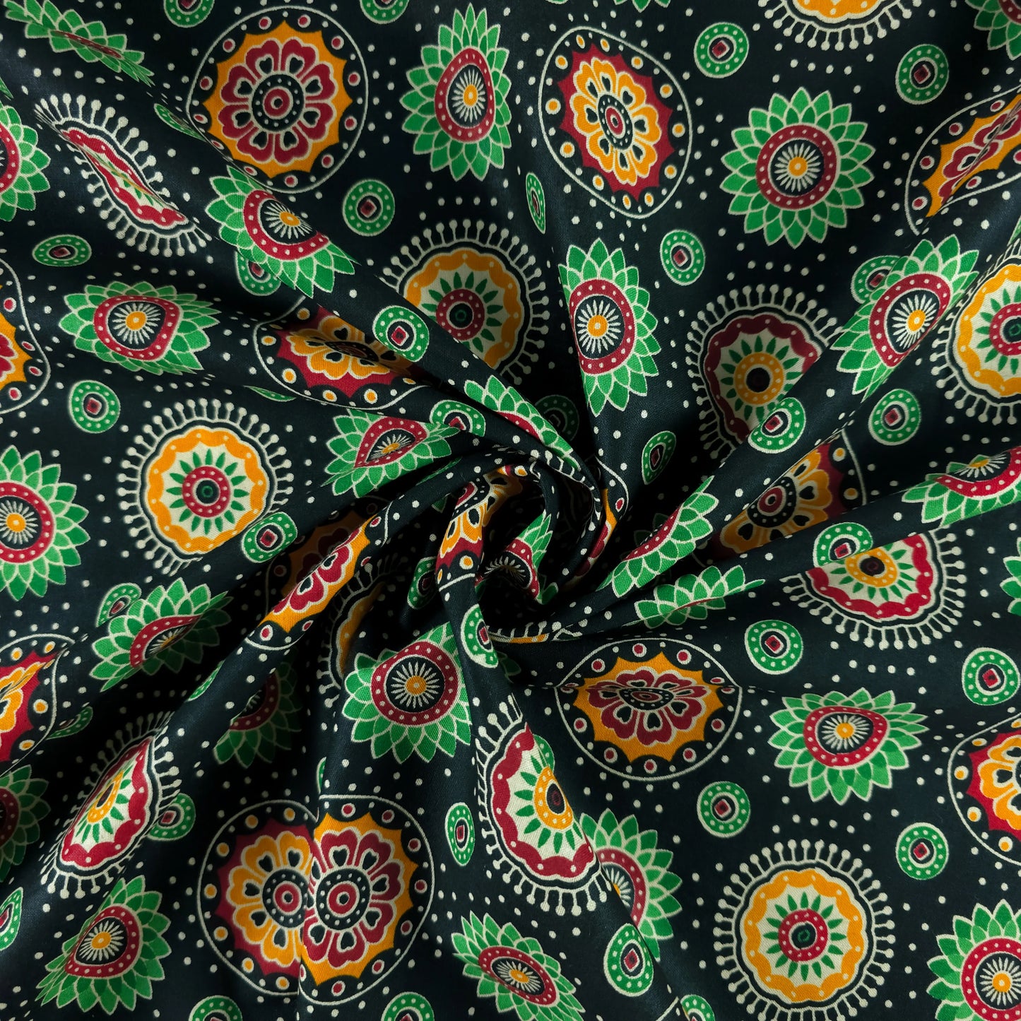 Jaipuri Floral Medallion Printed Poplin Fabric with Border