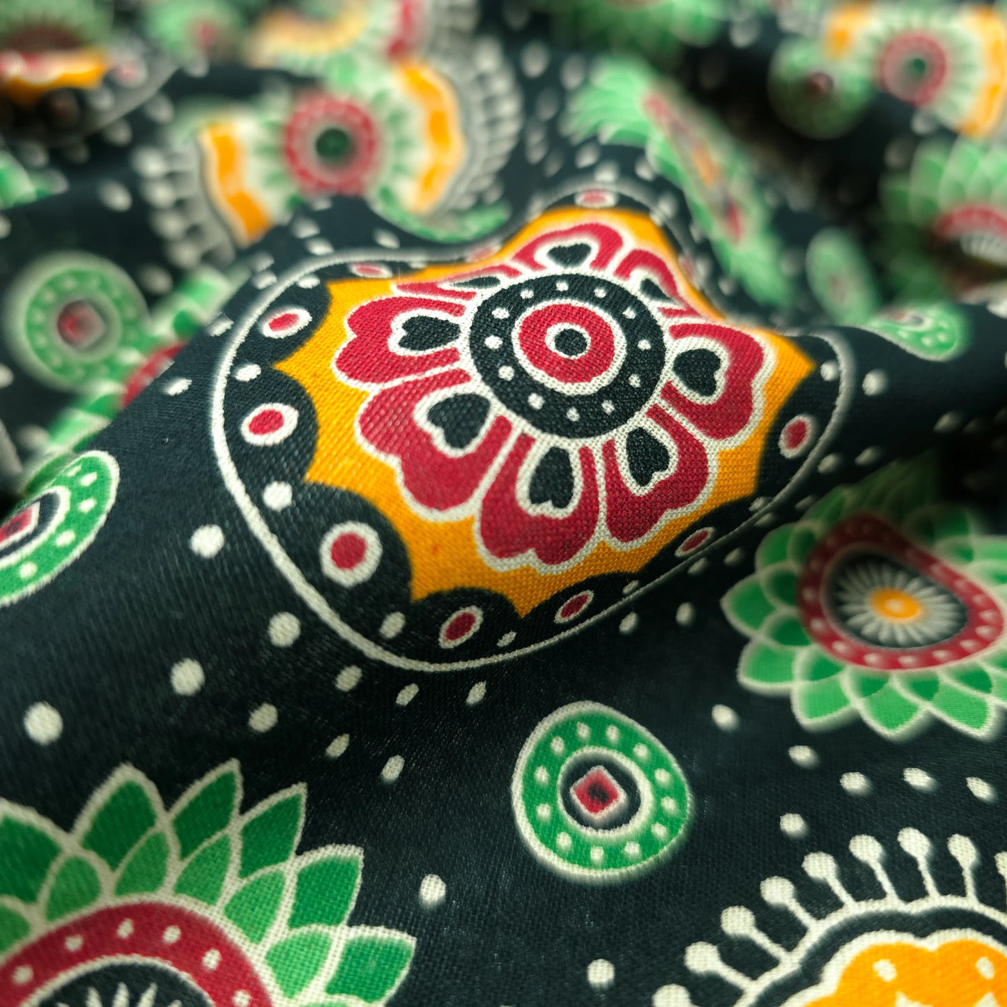 Jaipuri Floral Medallion Printed Poplin Fabric with Border