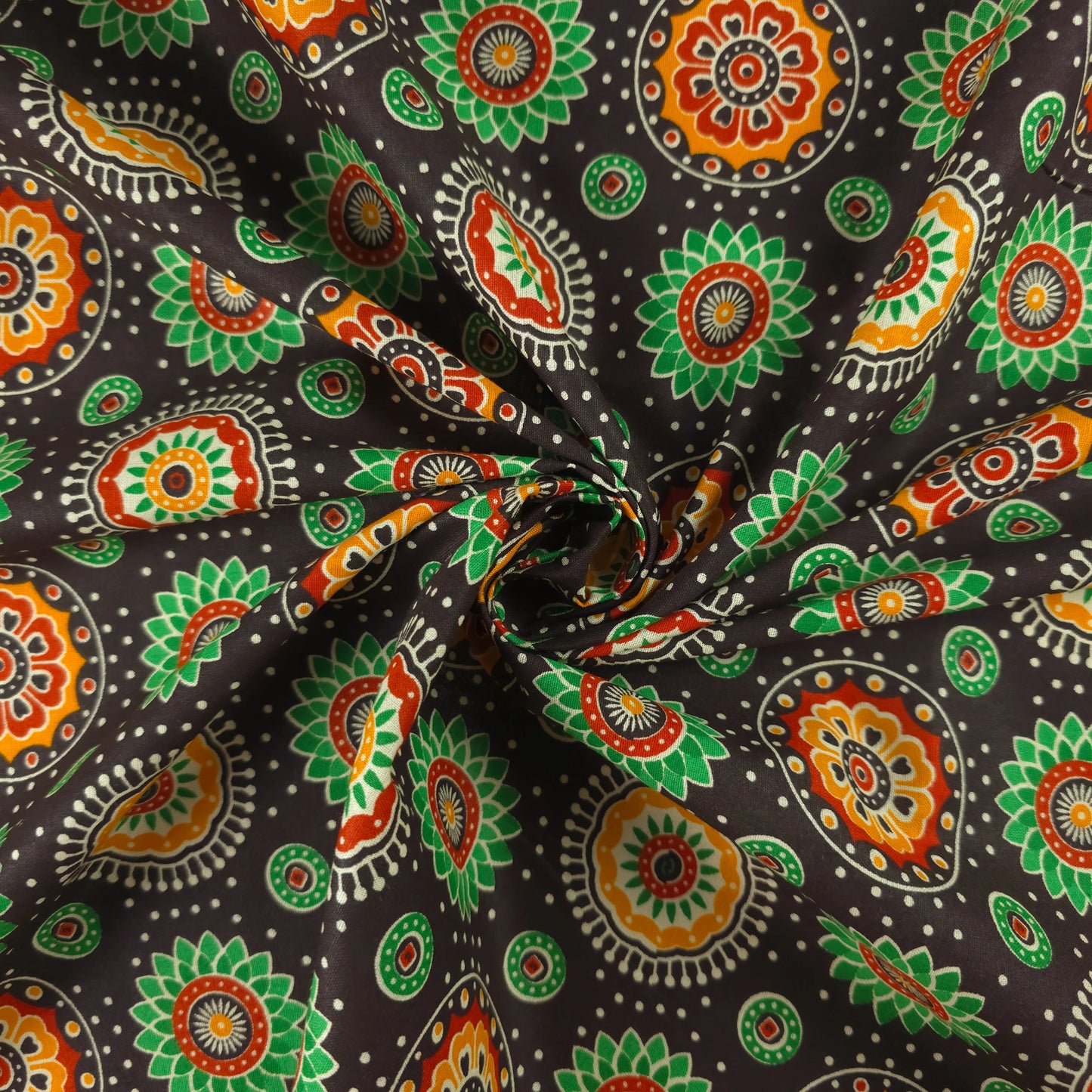 Jaipuri Floral Medallion Printed Poplin Fabric with Border