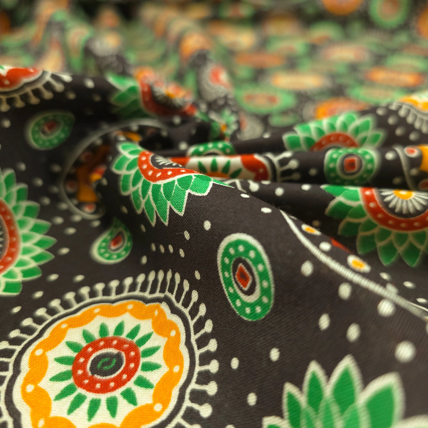 Jaipuri Floral Medallion Printed Poplin Fabric with Border