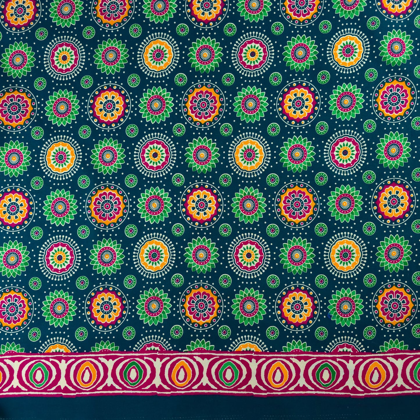 Jaipuri Floral Medallion Printed Poplin Fabric with Border