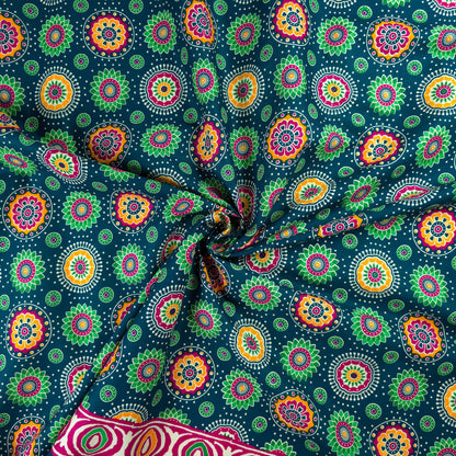 Jaipuri Floral Medallion Printed Poplin Fabric with Border