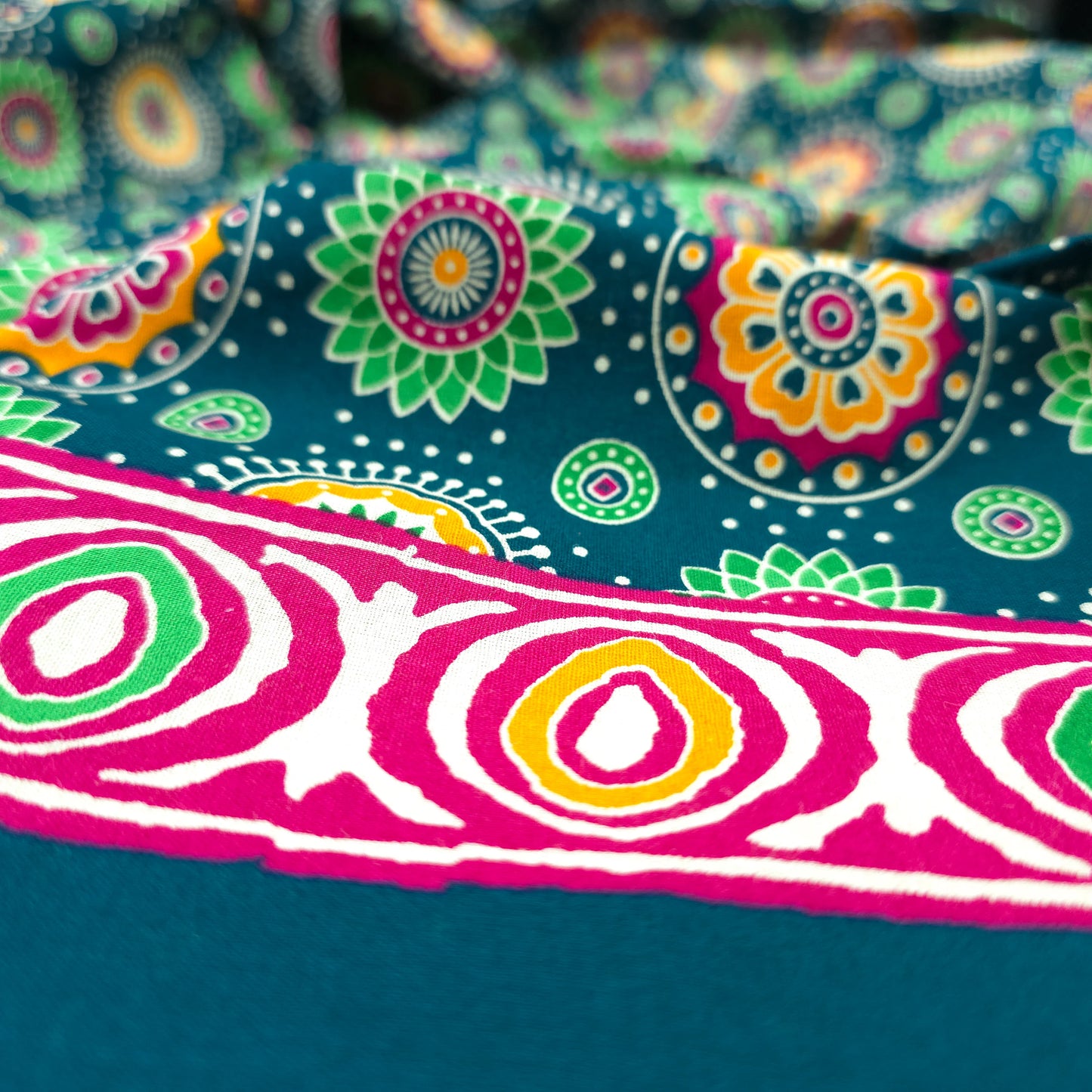 Jaipuri Floral Medallion Printed Poplin Fabric with Border