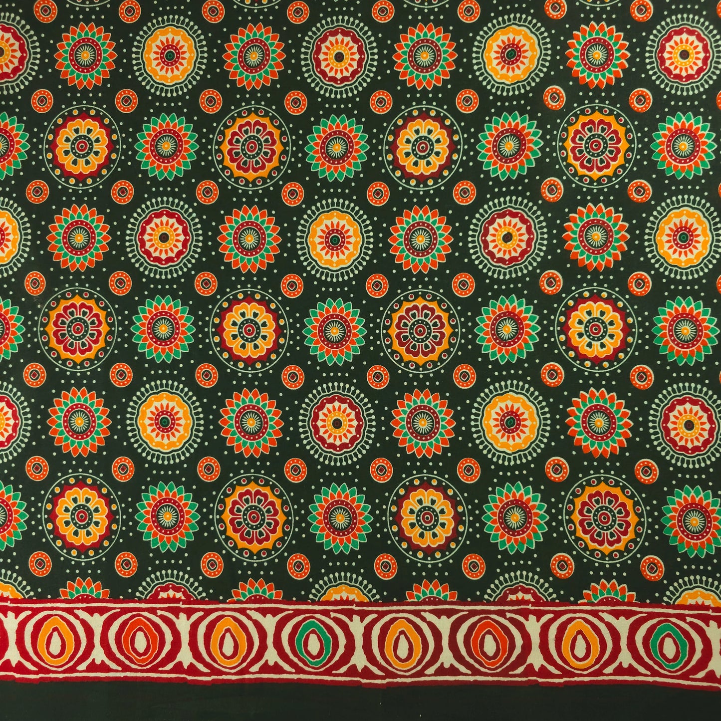 Jaipuri Floral Medallion Printed Poplin Fabric with Border