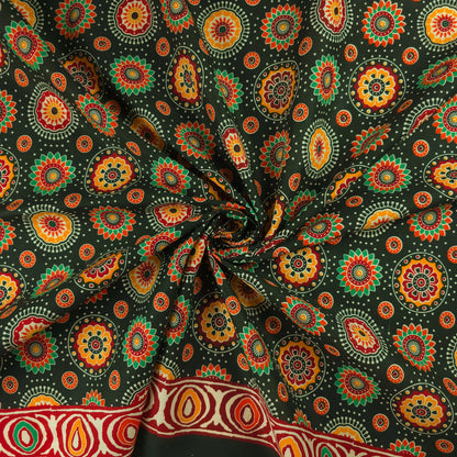 Jaipuri Floral Medallion Printed Poplin Fabric with Border