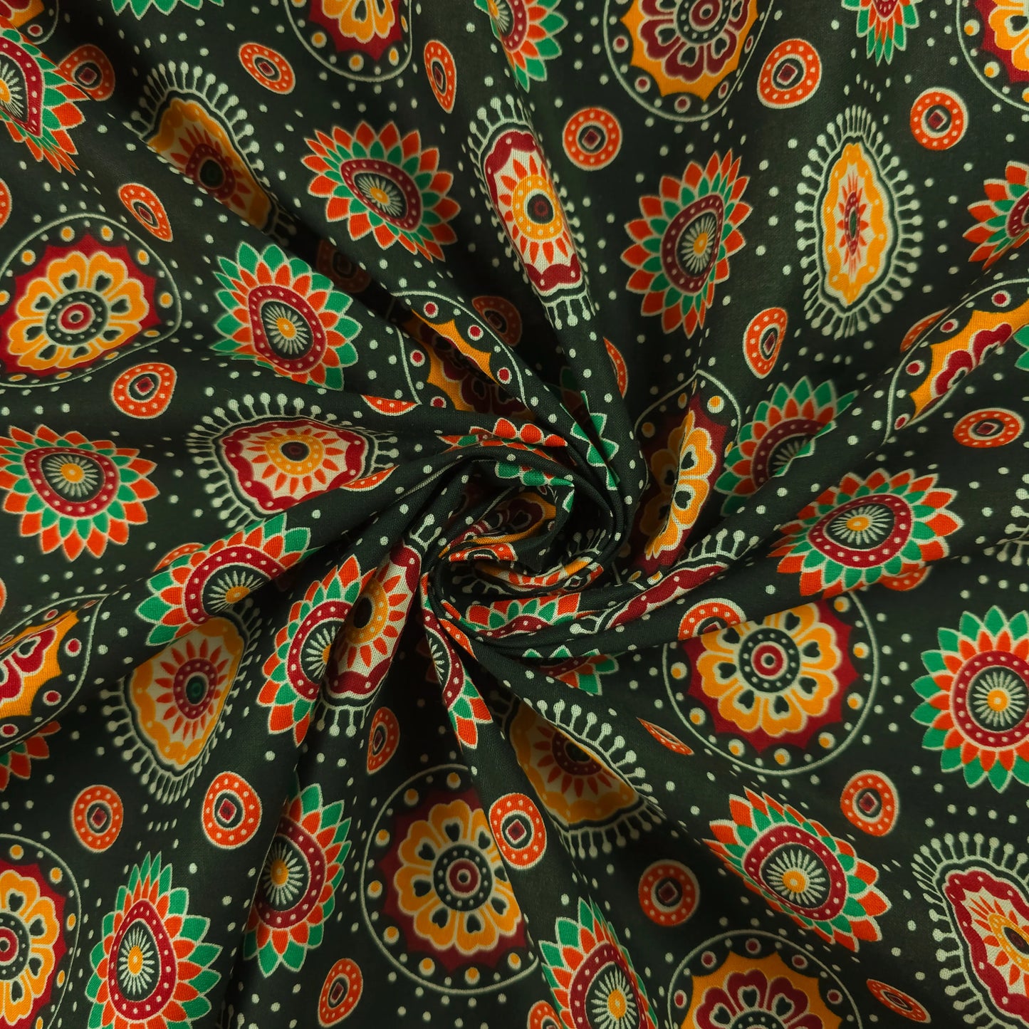 Jaipuri Floral Medallion Printed Poplin Fabric with Border