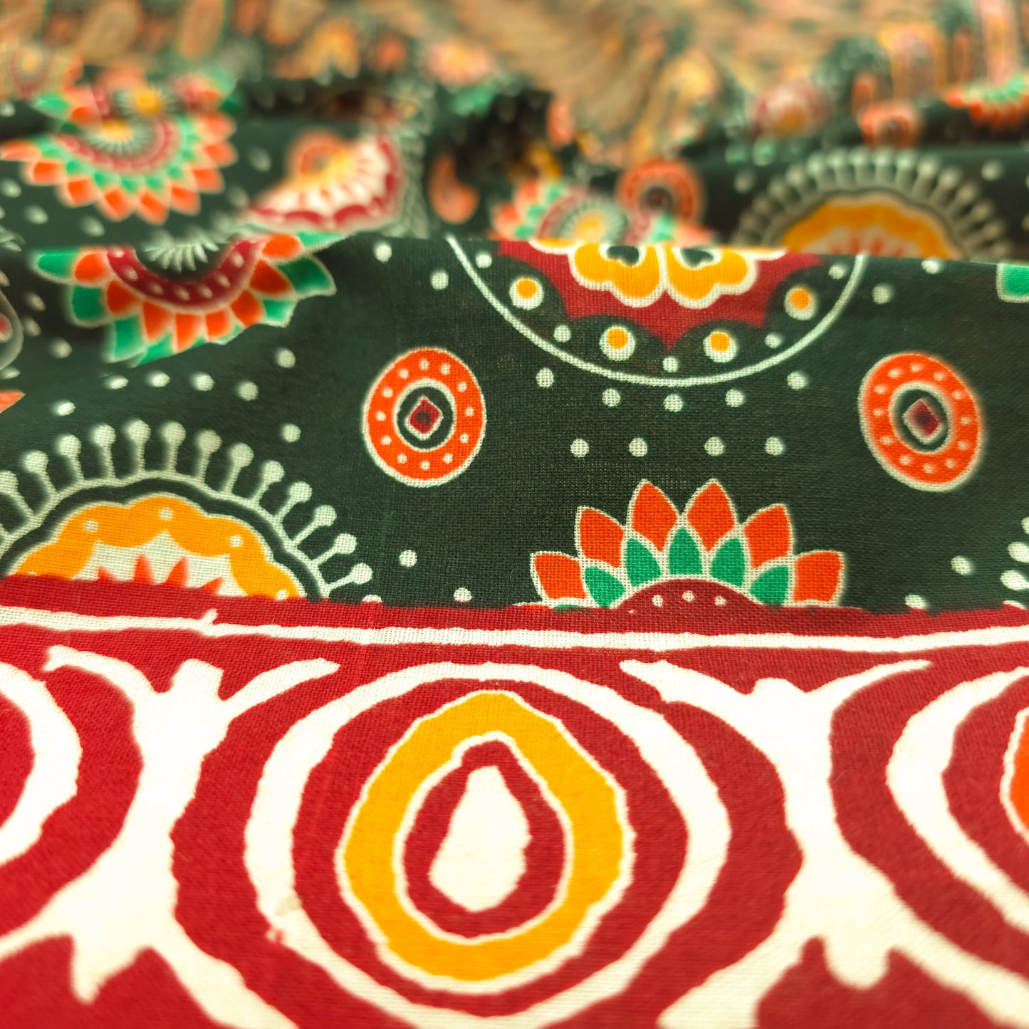 Jaipuri Floral Medallion Printed Poplin Fabric with Border