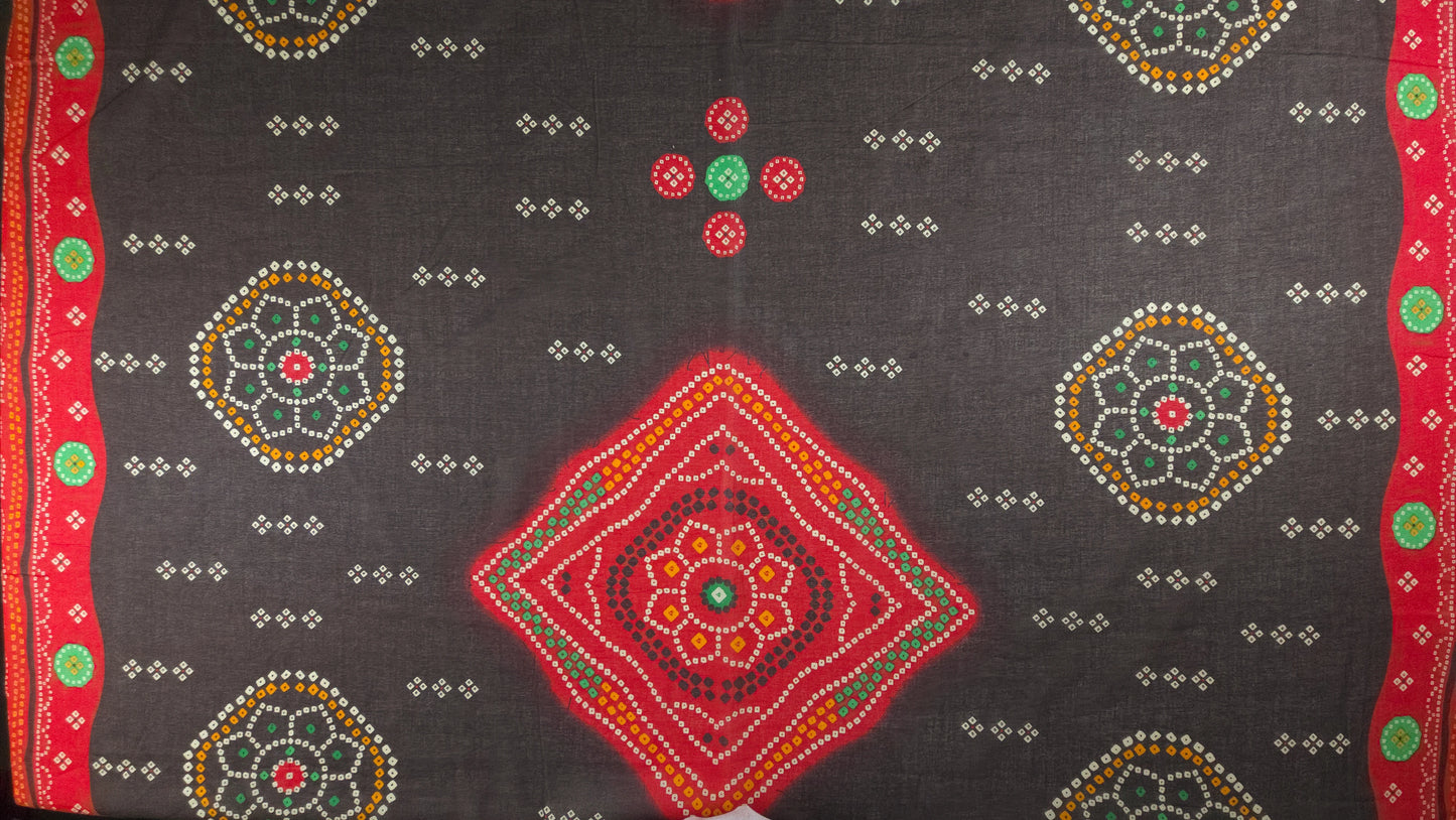 Jaipuri Bandhani Print Cotton Mulmul Fabric with Border
