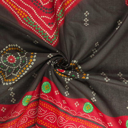 Jaipuri Bandhani Print Cotton Mulmul Fabric with Border