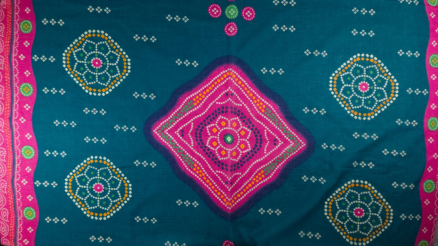 Jaipuri Bandhani Print Cotton Mulmul Fabric with Border