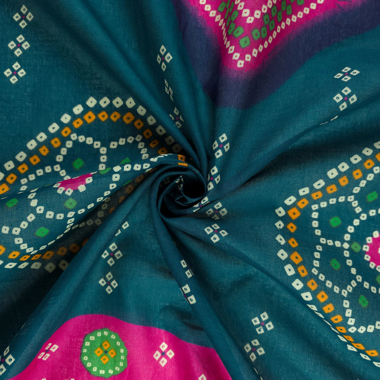 Jaipuri Bandhani Print Cotton Mulmul Fabric with Border