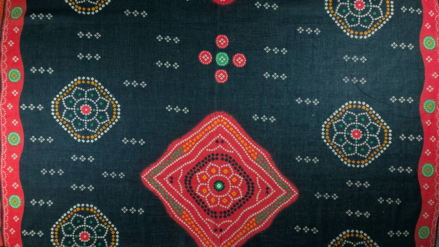 Jaipuri Bandhani Print Cotton Mulmul Fabric with Border