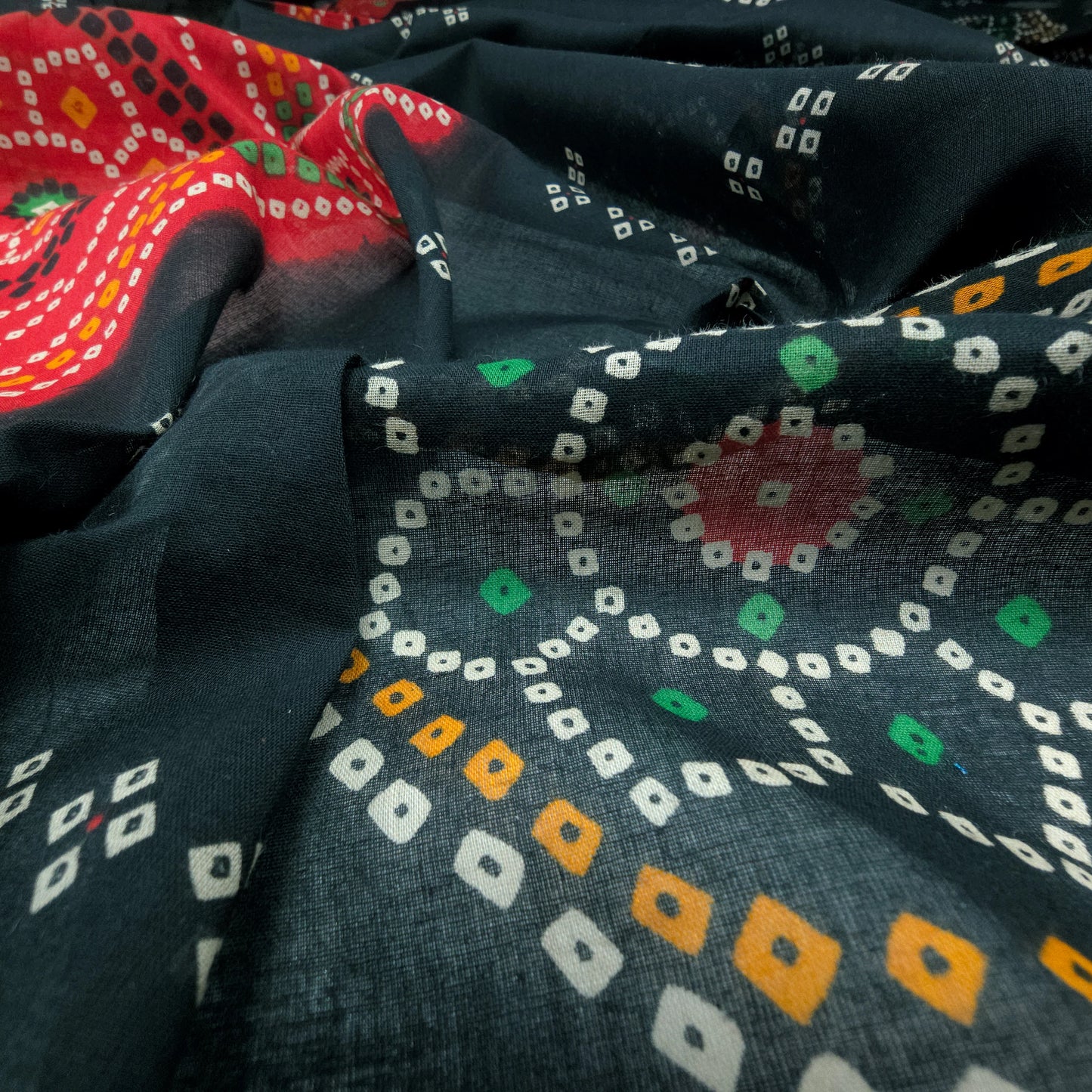 Jaipuri Bandhani Print Cotton Mulmul Fabric with Border