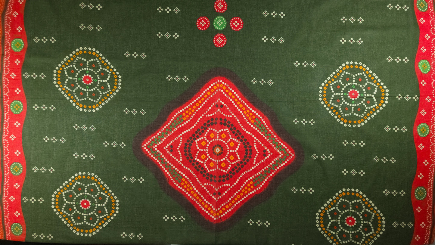 Jaipuri Bandhani Print Cotton Mulmul Fabric with Border