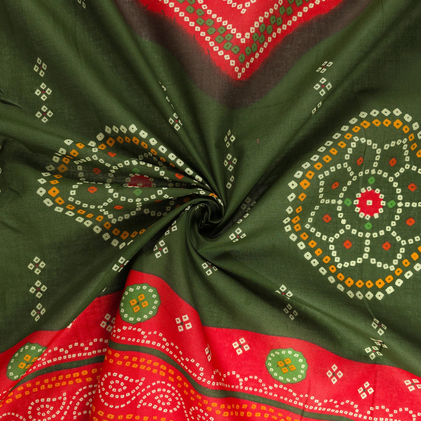 Jaipuri Bandhani Print Cotton Mulmul Fabric with Border