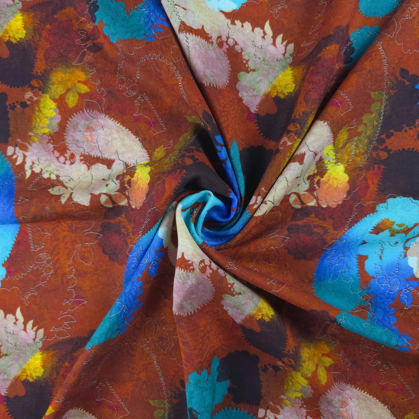 Autumn Garden Abstract Printed Rayon Fabric