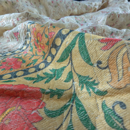 Vintage Floral Schiffli Cambric Fabric with Border