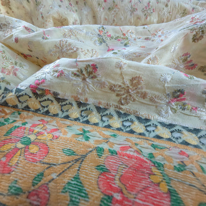 Vintage Floral Schiffli Cambric Fabric with Border