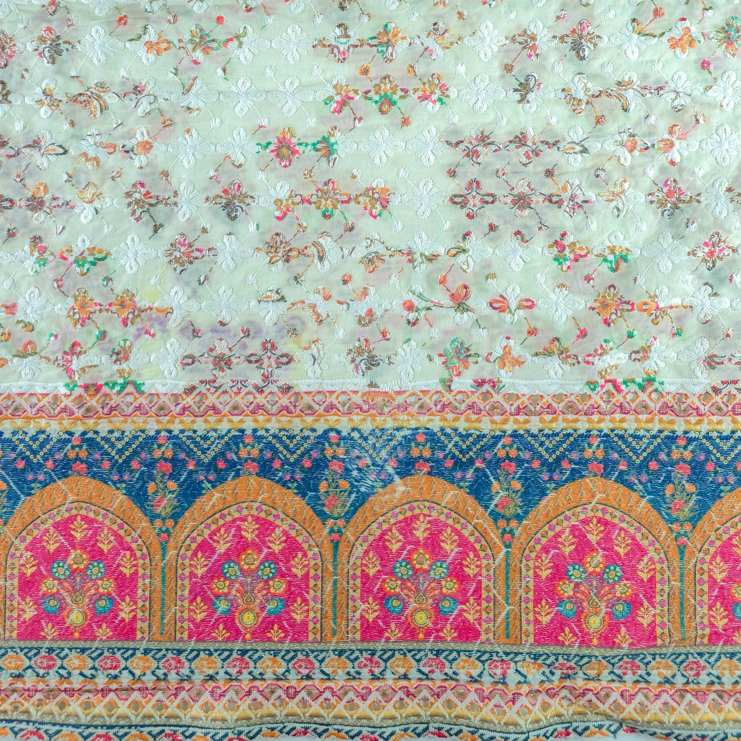 Vintage Mughal Border Schiffli Cambric Fabric