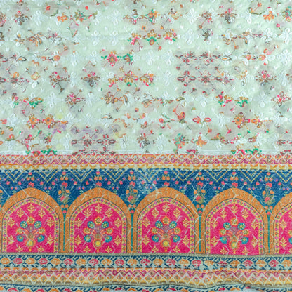 Vintage Mughal Border Schiffli Cambric Fabric