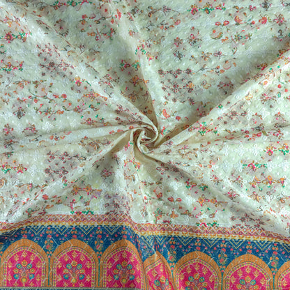 Vintage Mughal Border Schiffli Cambric Fabric