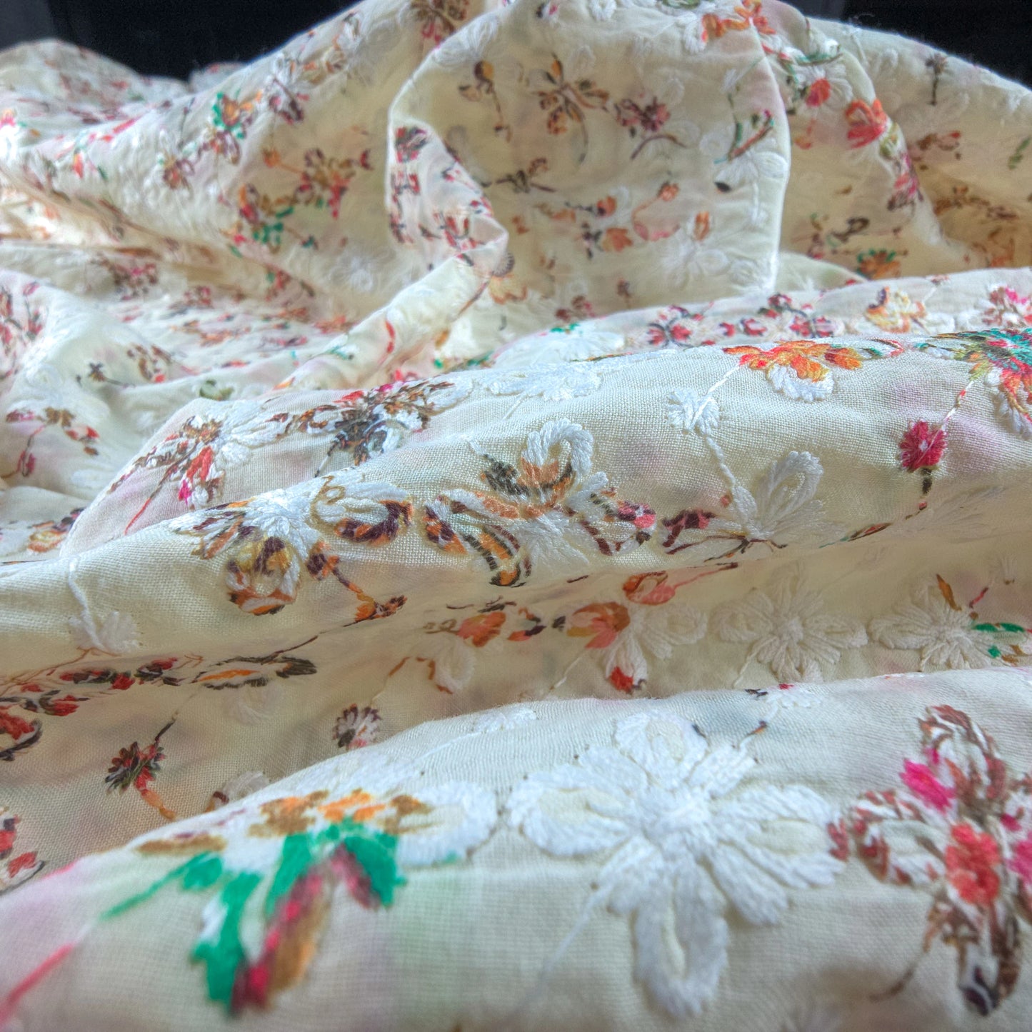 Vintage Mughal Border Schiffli Cambric Fabric