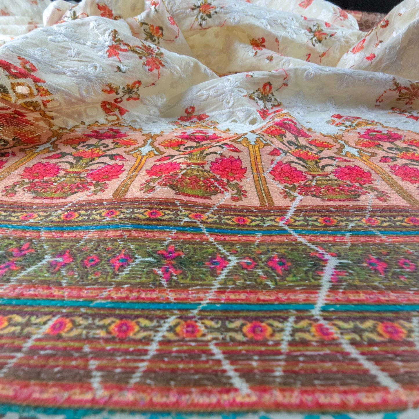 Royal Floral Border Schiffli Cambric Fabric
