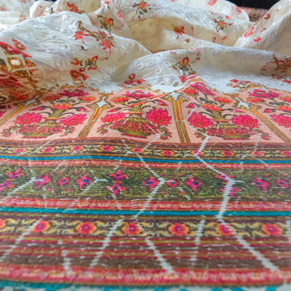 Royal Floral Border Schiffli Cambric Fabric