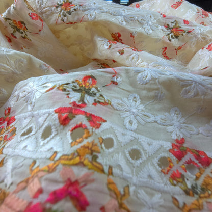 Royal Floral Border Schiffli Cambric Fabric