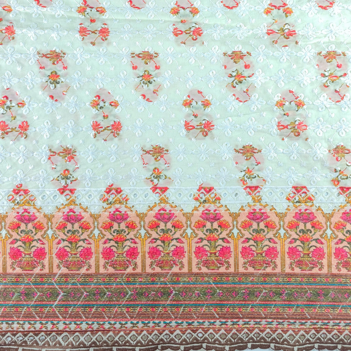 Royal Floral Border Schiffli Cambric Fabric