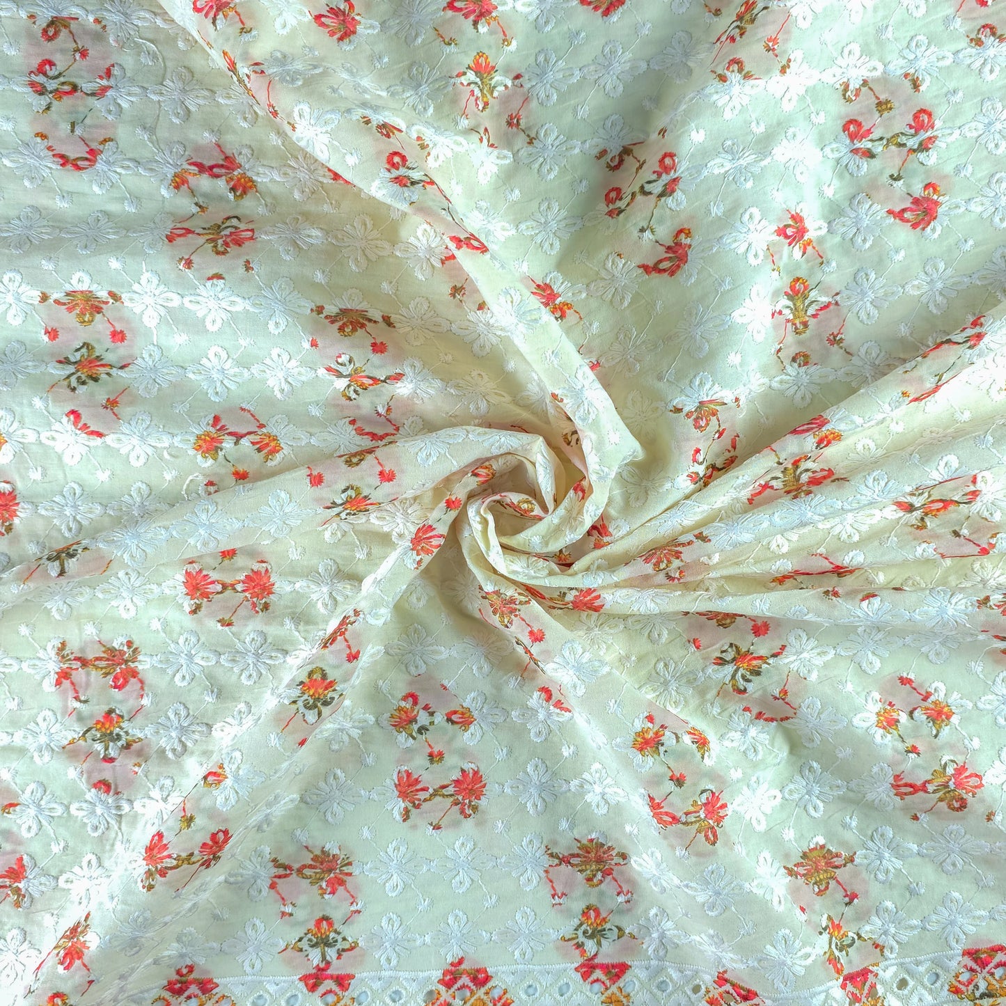 Royal Floral Border Schiffli Cambric Fabric