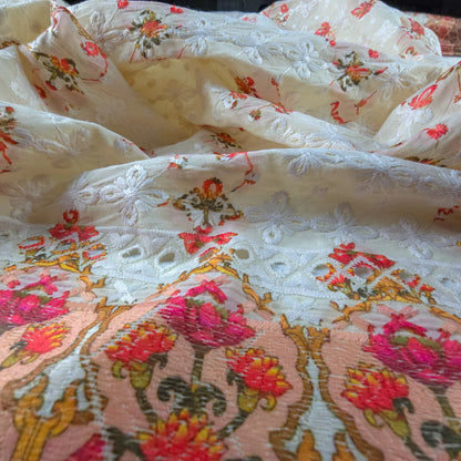 Royal Floral Border Schiffli Cambric Fabric