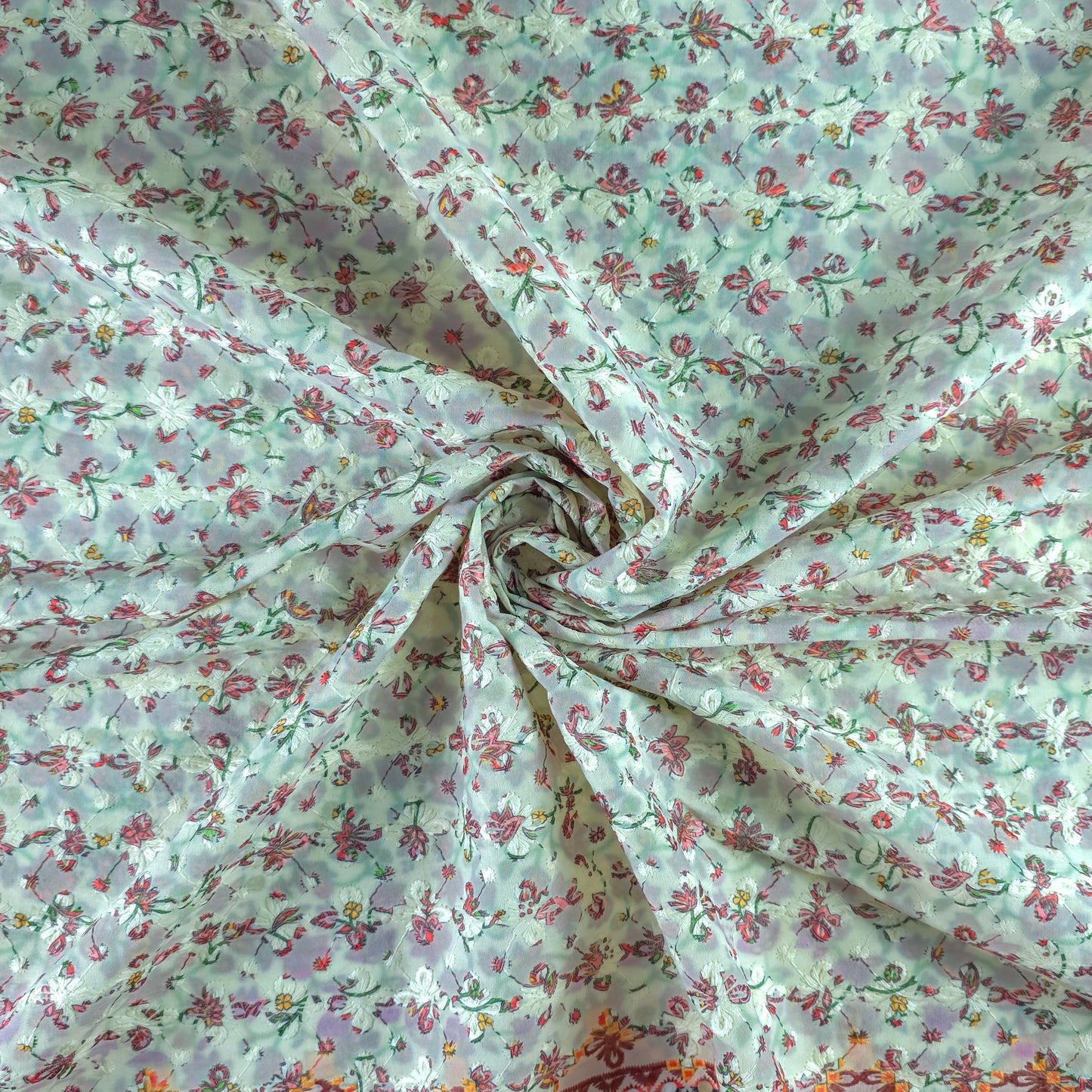 Heritage Floral Border Schiffli Cambric Fabric
